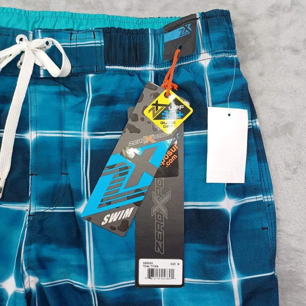 Zeroxposur Swim Board Shorts Mens M Teal Blue UPF 50 Quick Dry 4-Way Stretch NWT